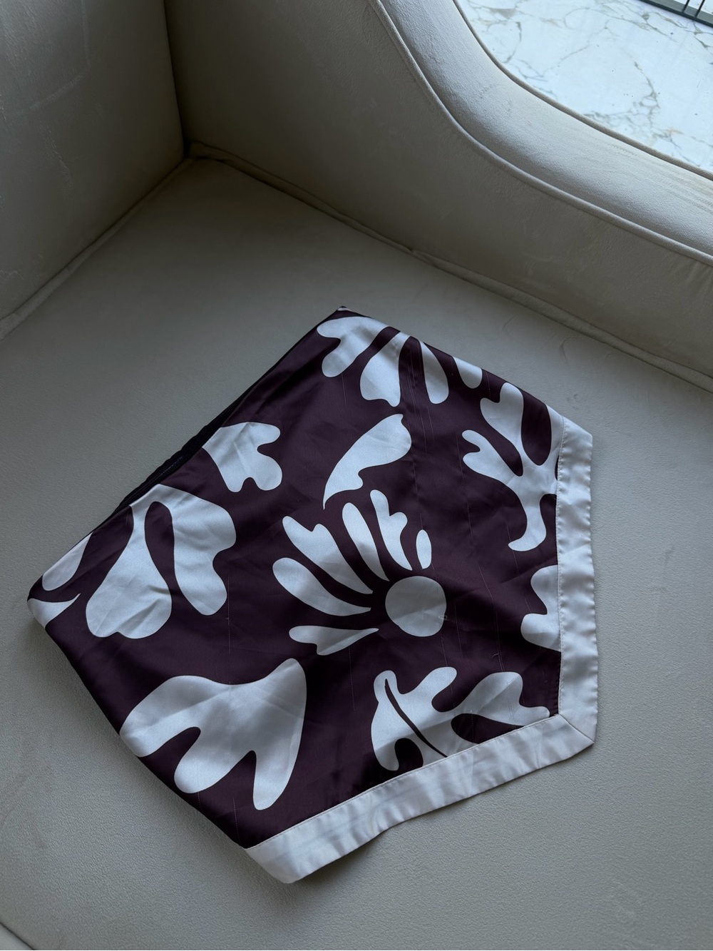 Floral Print Satin Scarf in Plum and White